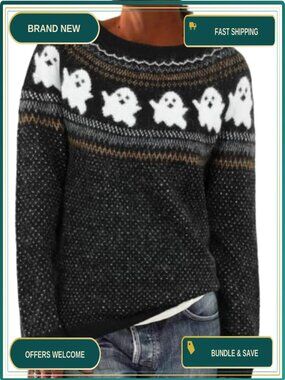 Fair Isle Knit Sweater Wool Blend Crewneck Pullover